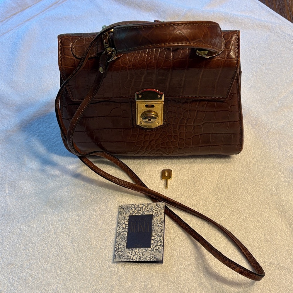 Vintage Francesco Biasia Brown Crocodile-Embossed Crossbody Bag